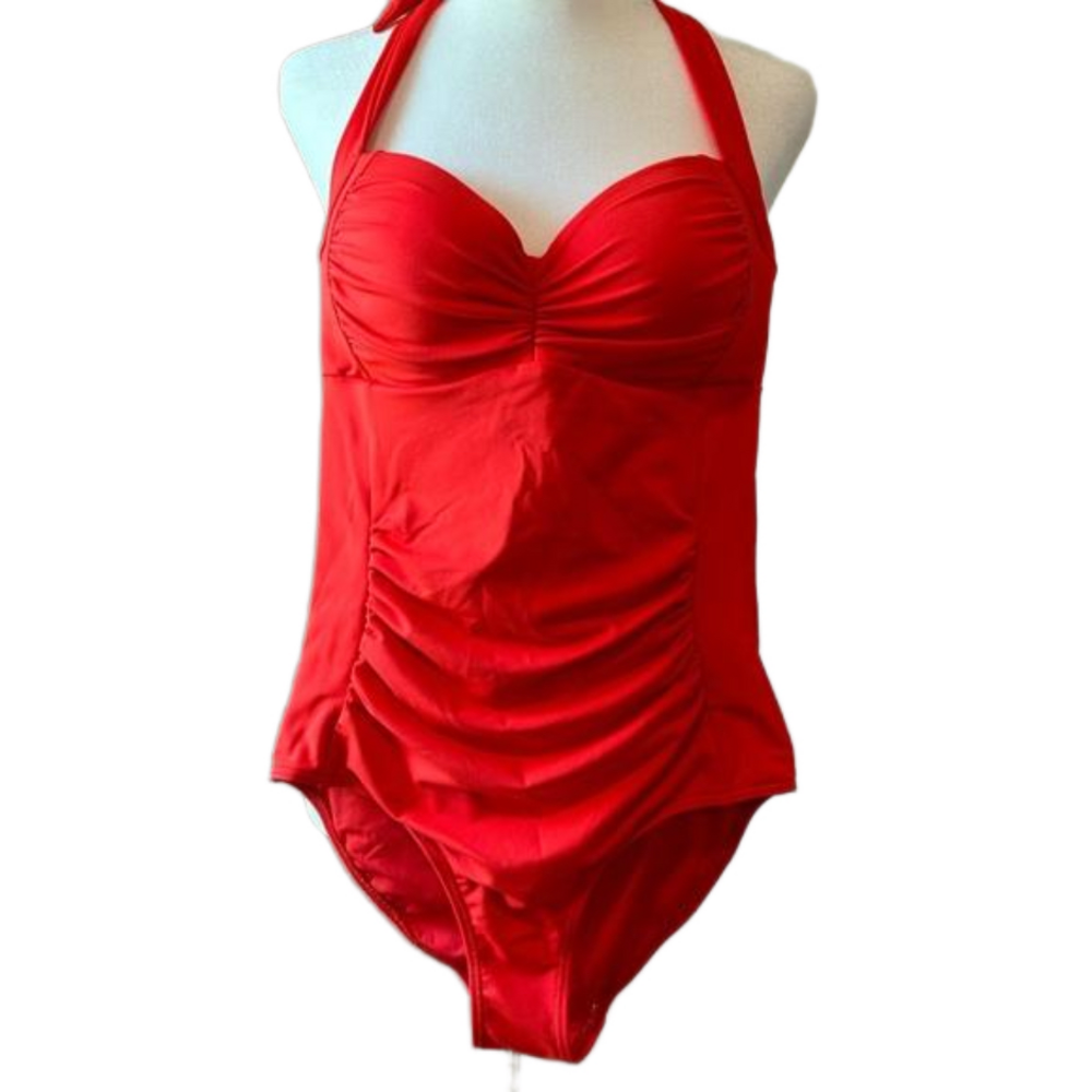 JETS BY JESSIKA ALLEN AUSTRALIA ONE-PIECE SWIMSUIT BANDED FLAME RUCHED Size 4 US